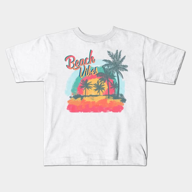 Beach Vibes, summer, ocean view, palm trees, pastels Kids T-Shirt by Sheila’s Studio